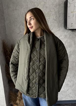 Куртка massimo dutti стьобана оверсайз з коміром-шарфом