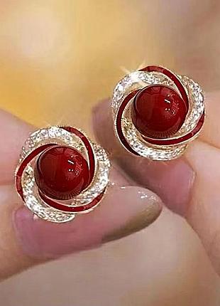 Серьги бижутерия стильные деликатные jeweston темно-красные с золотистым sku 03807