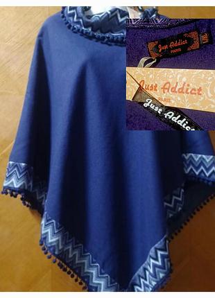 Новая теплая накидка пончо в этно стиле р.l/xl just addict paris
