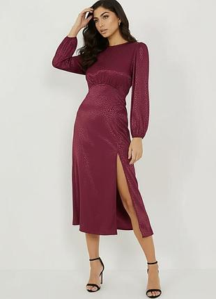 Бургунди бордовое платье миди в леопард принторд 12 m - l