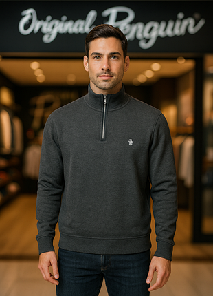 Чоловічий світшот original penguin темно-сірий — quarter-zip (1/4 блискавка), комір-стійка / eu 38-40 / m-l / стан дуже хороший !!!