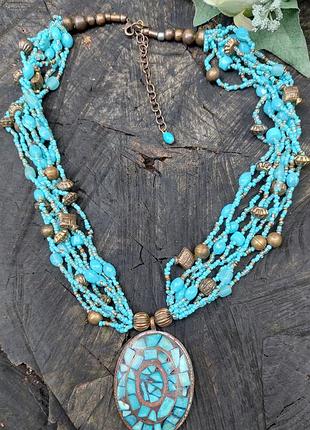 Винтажное ожерелье,подвеска с турквенита ,бирюза ,латунь
,,бирюзовая капля,, morgan