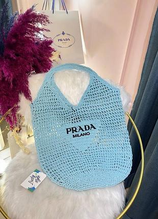 Сумка пляжная соломенная прада голубая