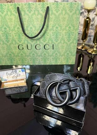 Ремень натуральная кожа серый черная пряжка гуче 1.3