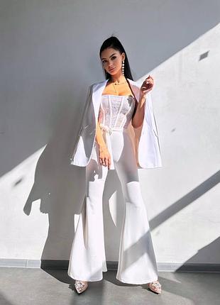 Комплект комбинезон клеш + пиджак, женский костюм комбез с пиджаком