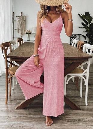 Комбинезон розовый с бантиком брючный