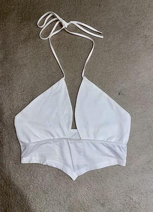 Кроп топ корсетного типу халтер бавовняний м’яка чашка білий молочний shein m