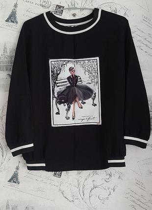 Блуза white, черная с принтом,