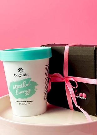 Скраб для шкіри голови bogenia “енергія ментолу” — 250 мл ❄️🧖‍♀️