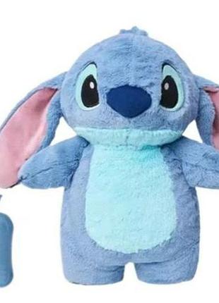 М’яка іграшка обіймашка стіч з грілкою плюшевий stich 30см синій