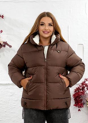 Коричнева тепла куртка ♥️ вкорочений пуховик ☺️ жіночий пуховик на змійці ♥️