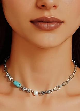 Тренд стильный серебристый колье ожерелье подвес чокер нержавеющая сталь винтажный стиль