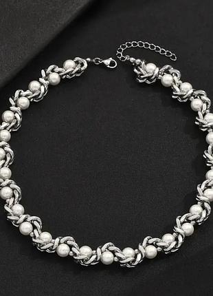 Тренд стильный серебристый колье ожерелье подвес чокер жемчуга винтажный стиль