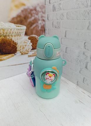 Термос детский stenson mt-4930-500-3 из нержавеющей стали с трубочкой 500 мл бирюзовый