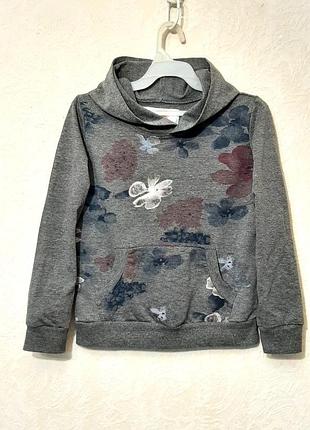 Худи серая на девочку 6-7роков трикотажная кофта с капюшоном