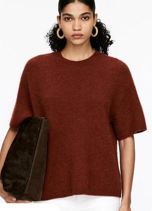 Шикарний вільний джемпер з коротким рукавом американка з альпакою та вовною