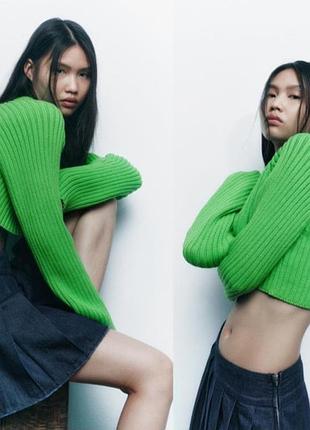 Коттоновый кроп-топ вязаный утепленный зара