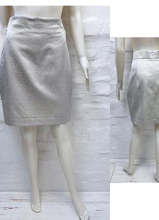Akris оригинальная серебристая юбка из шерсти шелка на шелковой подкладке