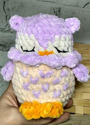 Мягкая игрушка вязаная ручной работы амигуруми сова сплюшка hand made 12 cм сиреневая