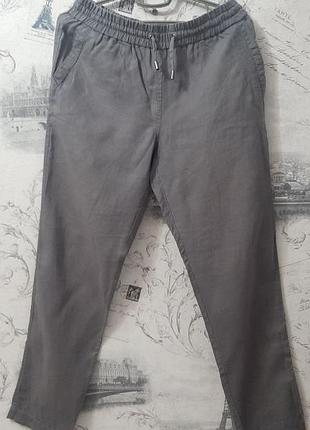 Брюки женские серые, размер 36, пояс на резинке, есть два кармана, состав 100% лен