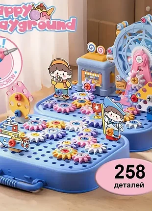 Детская мозаика-конструктор в чемоданчике колесо обозрения 258 деталей электрическая дрель шуруповерт 2d и 3d сборка