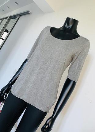 Серая меланжевая футболка tommy hilfiger женская l (тонкая приталенная с рукавом 3/4