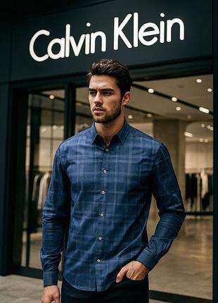 Синяя рубашка calvin TER klein, body fit, 100% хлопок, non iron, идеальное состояние размер м