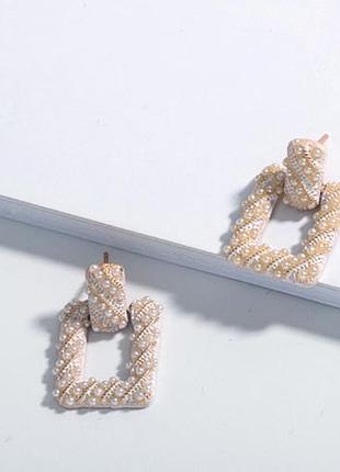 Серьги жемчуг, золото, белый в винтажном стиле прямоугольные