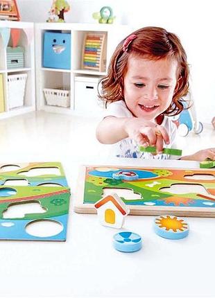 Деревянная рамка-вкладыш hape долина 3 в 1