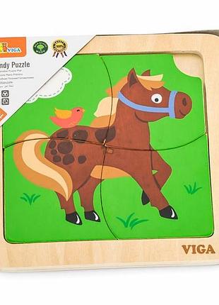 Деревянный минипазл viga toys лошадка 4 элемента