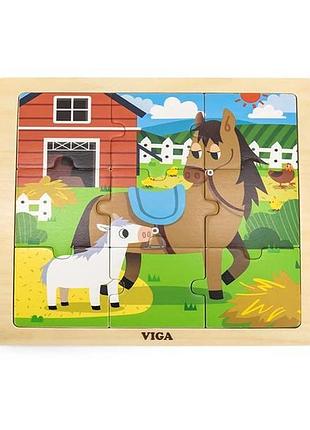 Деревянный пазл viga toys лошадки 9 элементов