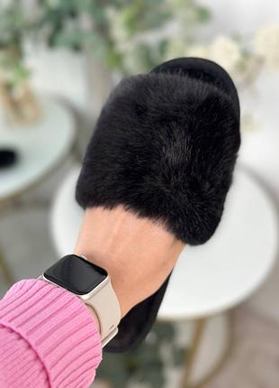 Кт1072 черные комнатные тапочки открыты с мехом