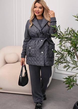 Осенний утепленный костюм тройка - жилет + свитшот + штаны