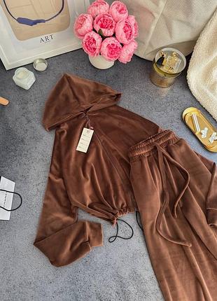 Велюровий жіночий костюм двійка зіп худі на блискавці з регуляторами по низу та штани джогери вільного крою на резинках зі шнурком та регуляторами