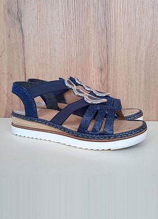 Нові німецькі босоніжки rieker, сині жіночі сандалі на гумках, літо, р. 39