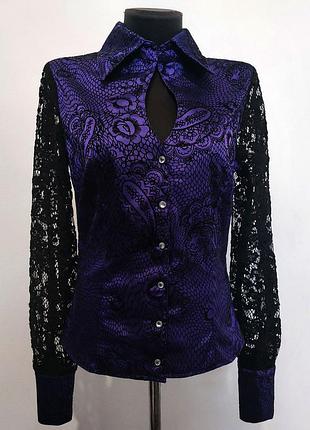 Суперцена. шикарная рубашка фиолет, кружевной рукав. туречковка, новый р. 40-46