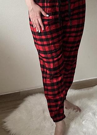 Штани в клітинку для дому/ одяг для дому унісекс/ штани домашні унісекс/ домашні тепленькі штани в клітинку m/xl  looney tunes
