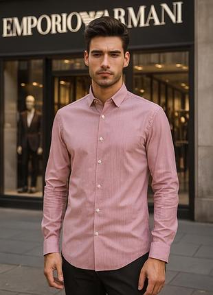 Бело-бордовая рубашка emporio armani, 100% хлопок, идеальное состояние