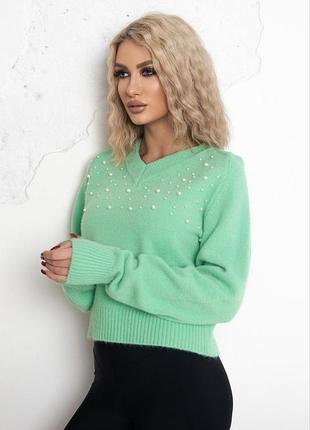 Укороченный свитер с жемчужинами ангора 4