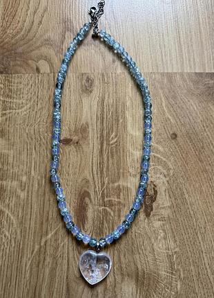 Намисто з луного каменю та сердечко з гірського кришталю