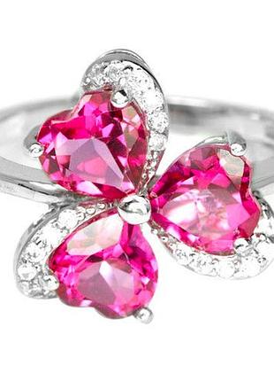 Серебряное кольцо с розовыми топазами и фианитами, размер 17.5