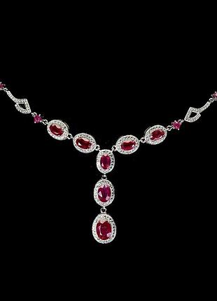 Серебряное колье с натуральными рубинами и фианитами