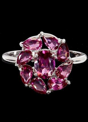 Серебряное кольцо с натуральными гранатами родолитами, размер 19