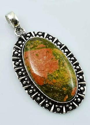 Крупный кулон с натуральным унакитом, индийские украшения