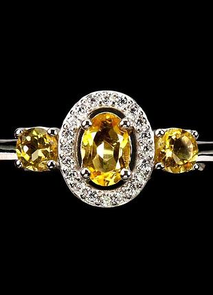 Срібне кільце з натуральними цитринами та фіанітами, розмір 18 — 18.25