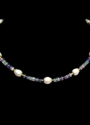 Колье с натуральным жемчугом и флюоритом
