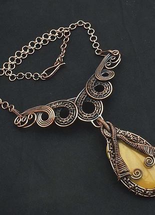 Колье - трансформер в кулон с натуральной яшмой в технике wire wrap, этника