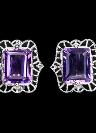 Серебряные серьги с уругвайскими аметистами и белыми топазами