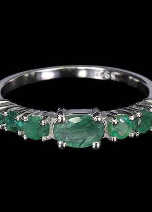 Кольцо серебряное с натуральными прозрачными изумрудами, размер 17.25