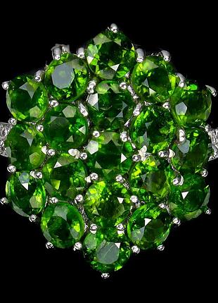 Срібне кільце з натуральними хромдіопсидами, розмір 19.5